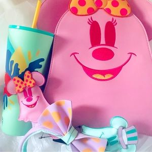 Pastel ghost Minnie loungefly, ears, and floral S-Bux